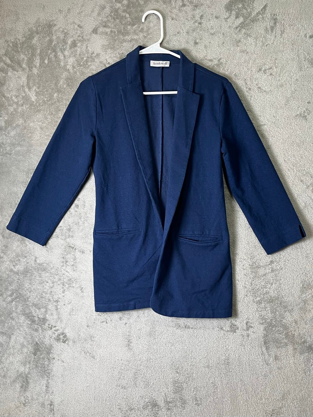 Kettlewell Navy Blue Cotton Blend Longline Open Front Blazer Jacket Small